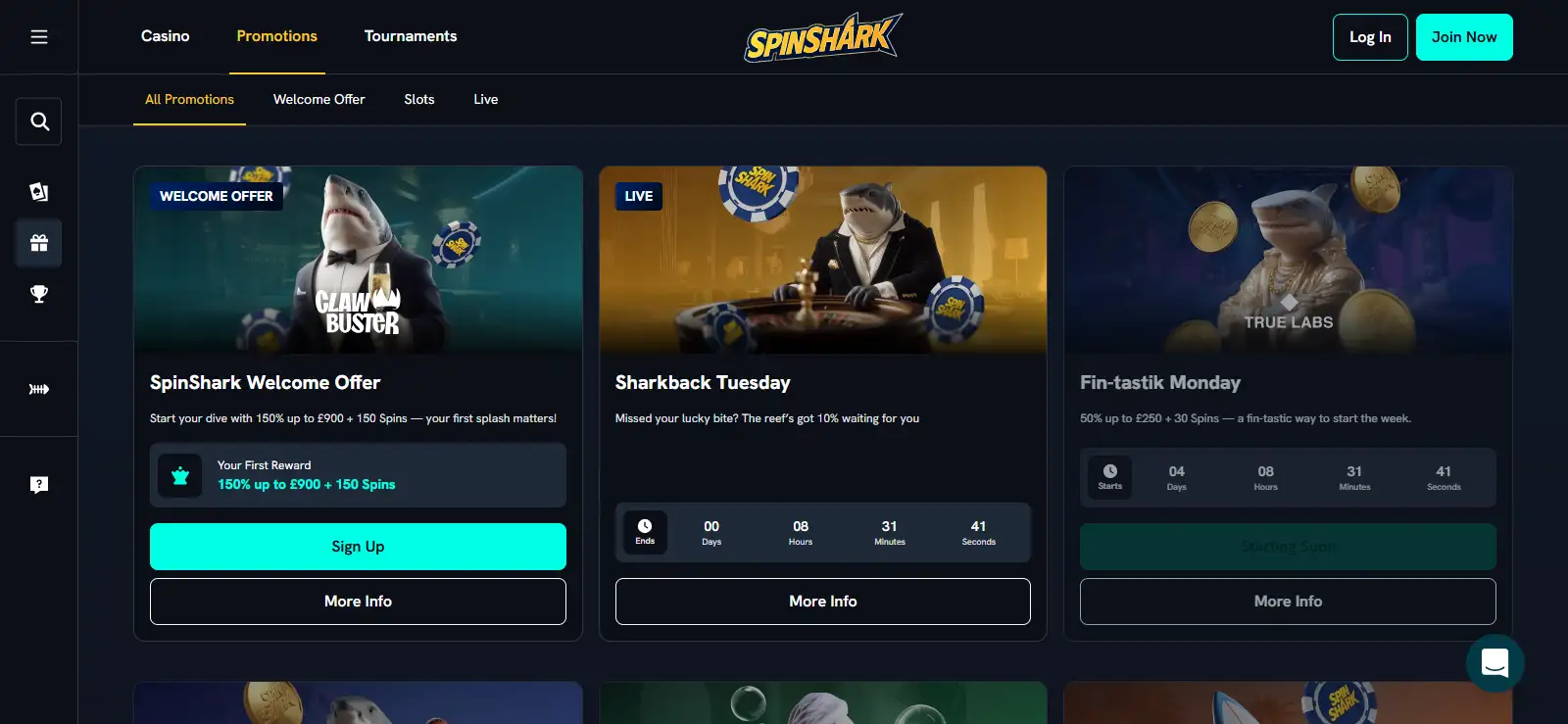 Live view placeholder for the current SpinShark promotions page