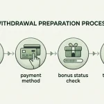 Illustrated withdrawal checklist covering verification, payment method, bonus status and transaction records