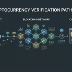 Illustration of a crypto payment moving through wallet, network and casino account checkpoints