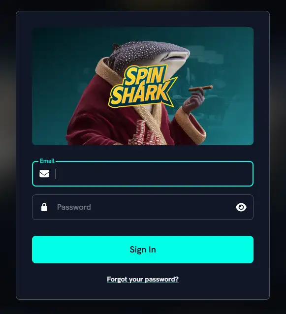 SpinShark account registration screen