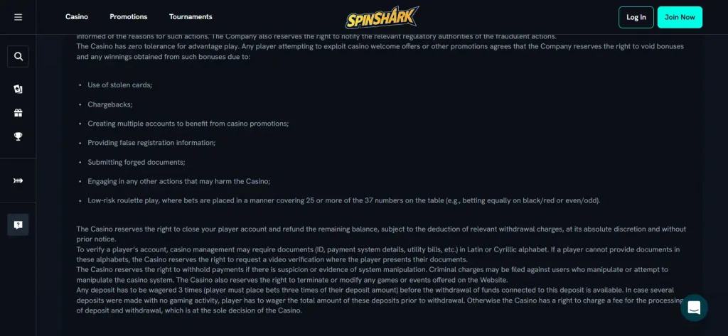 SpinShark verification or KYC upload screen