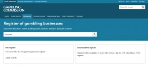 UK Gambling Commission public register entry context for SpinShark